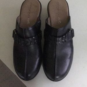Easy Spirit black clogs.